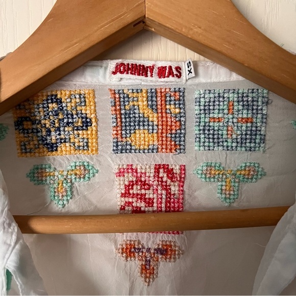 Johnny Was Nikolita Embroidered Blouse BOHO White Top, XS - Picture 5 of 10